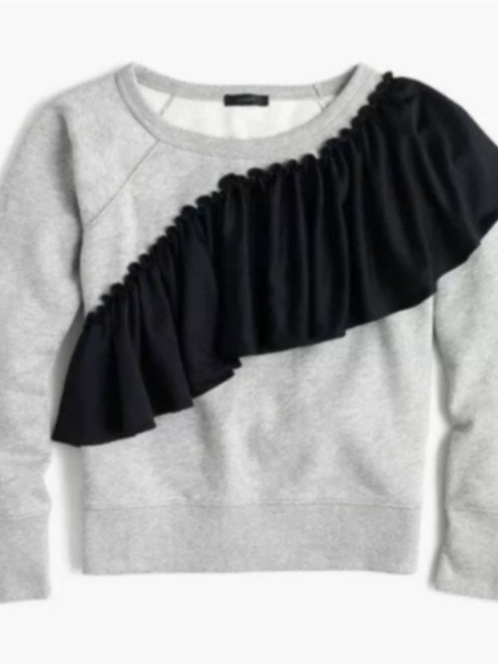 J.Crew Asymmetrical Satin Ruffle Sweatshirt Gray Black Medium NWOT